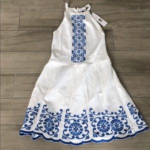 Parker white and blue skater dress NWT
